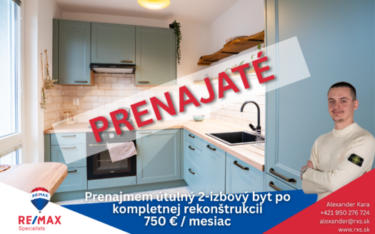 Prenajmem útulný 2-izbový byt po kompletnej rekonštrukcii