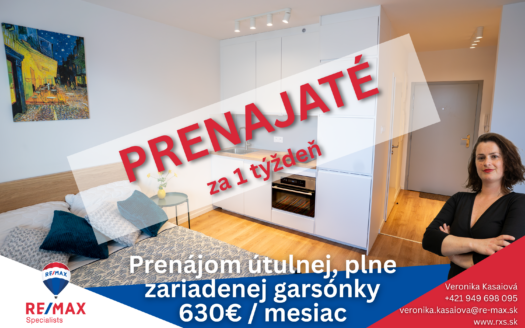 Prenájom útulnej, plne zariadenej garsónky v novostavbe v Bratislave